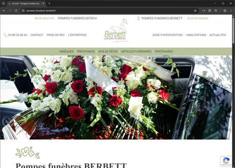 Page d'accueil du site : Pompes funèbres Berbett