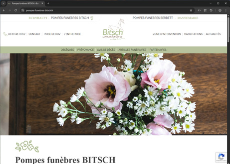 Page d'accueil du site : Pompes Funèbres Bitsch