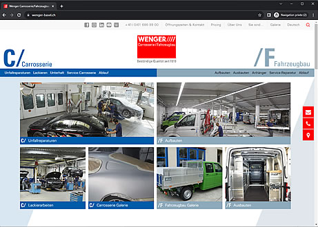 Page d'accueil du site : Wenger Carrosserie Fahrzeugbau