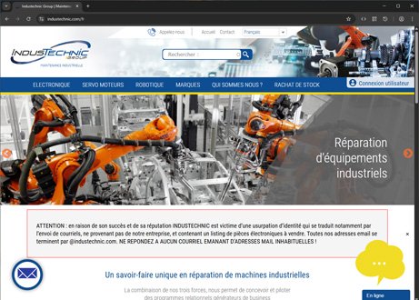 Page d'accueil du site : Industechnic