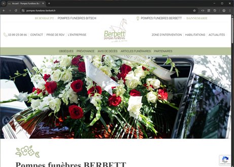 Page d'accueil du site : Pompes funèbres Berbett
