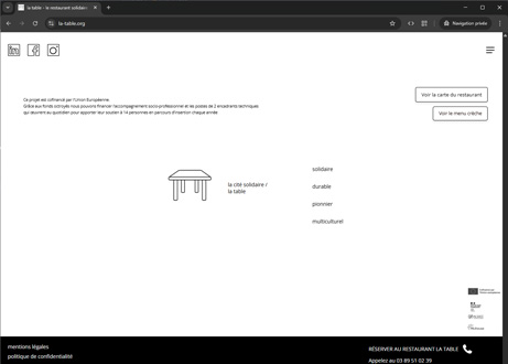 Page d'accueil du site : La Table